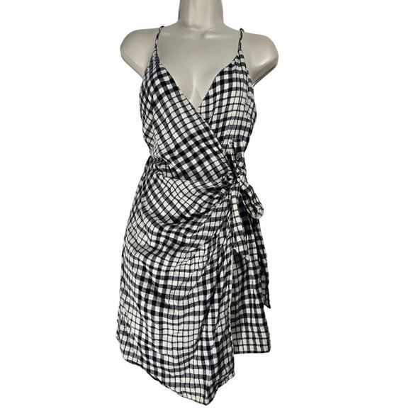 Free People Nodia Check Wrap Dress Tie Side Cotton Lined Plaid 8 Beach Boho - Picture 2 of 10